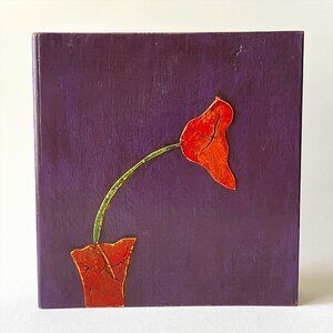Original Abstract Floral Art Wellington Lambert Flower Relief on Wood Signed